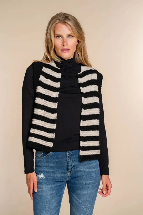 Vrouwen Geisha Fashion Geisha Dames Gebreid Gilet Met Strepen 34847-70 Black/White