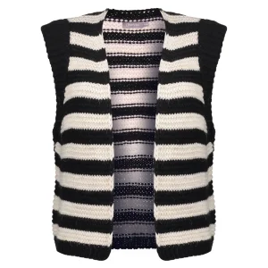 Vrouwen Geisha Fashion Geisha Dames Gebreid Gilet Met Strepen 34847-70 Black/White