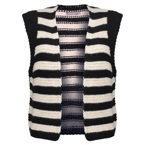 Vrouwen Geisha Fashion Geisha Dames Gebreid Gilet Met Strepen 34847-70 Black/White