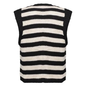 Vrouwen Geisha Fashion Geisha Dames Gebreid Gilet Met Strepen 34847-70 Black/White