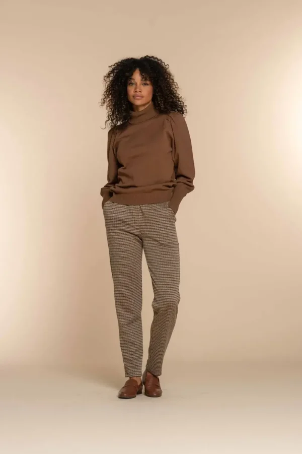 Vrouwen Geisha Fashion Geisha Dames Gebreide Trui Met Pofmouwen 34587-14 Cognac