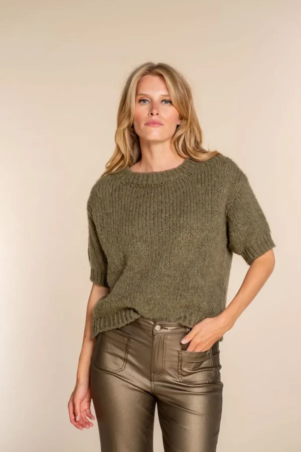Vrouwen Geisha Fashion Geisha Dames Gebreide Trui Met Korte Mouwen 34840-70 Olive