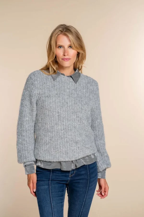 Vrouwen Geisha Fashion Geisha Dames Gebreide Trui Met Pofmouwen 34510-10 Grey Melange
