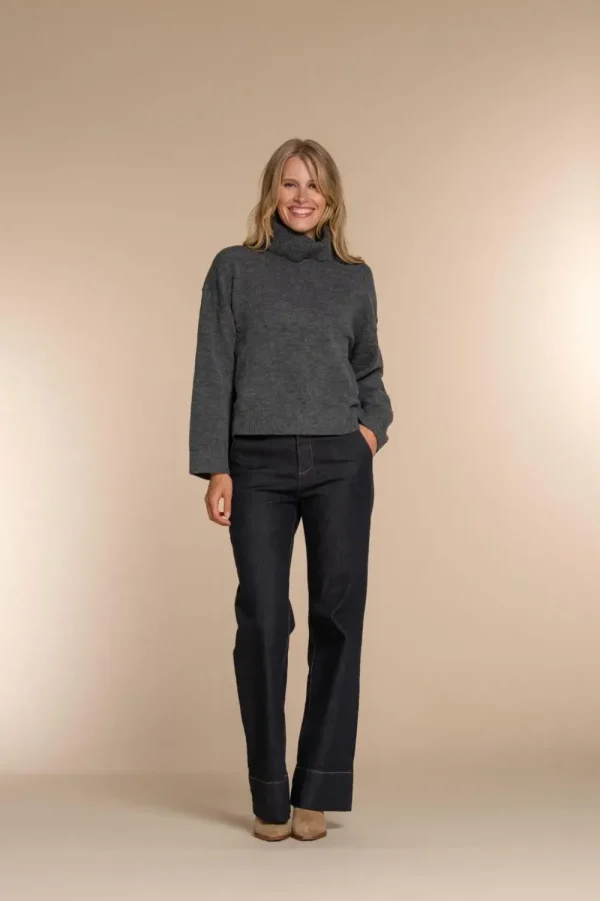 Vrouwen Geisha Fashion Geisha Dames Gebreide Uni Trui Met Turtle Neck 34802-10 Mid Grey