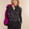 Vrouwen Geisha Fashion Geisha Dames Geprinte Top Met Col 32893-60 Zwart