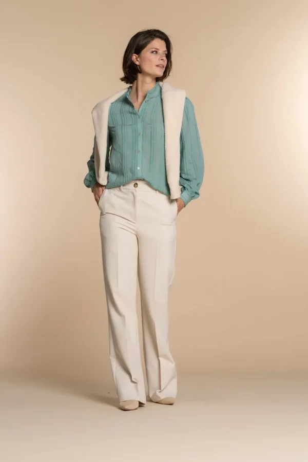 Vrouwen Geisha Fashion Geisha Dames Gestreepte Blouse 33591-26 Emerald