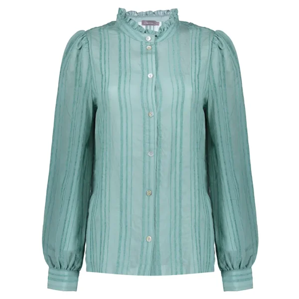 Vrouwen Geisha Fashion Geisha Dames Gestreepte Blouse 33591-26 Emerald