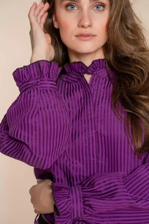 Vrouwen Geisha Fashion Geisha Dames Gestreepte Blouse 33629-20 Paars