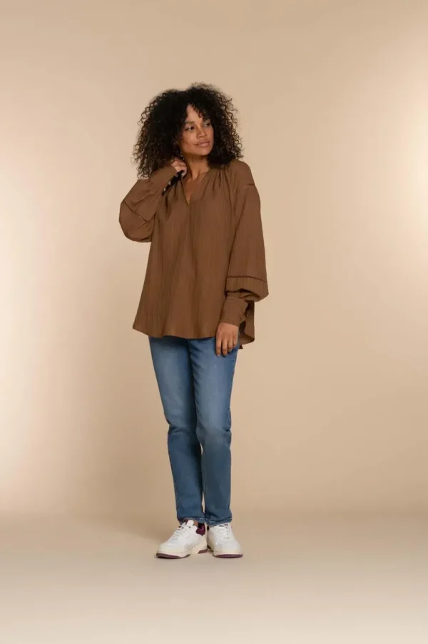 Vrouwen Geisha Fashion Geisha Dames Gestreepte Top 33606-26 Tabacco