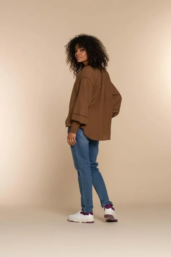 Vrouwen Geisha Fashion Geisha Dames Gestreepte Top 33606-26 Tabacco