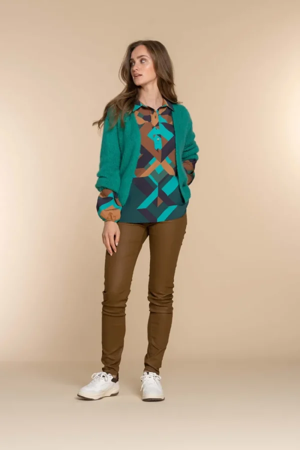 Vrouwen Geisha Fashion Geisha Dames Kleurrijke Top 33639-20 Emerald