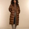 Vrouwen Geisha Fashion Geisha Dames Lange Puffer Jas 38568-21 Cognac