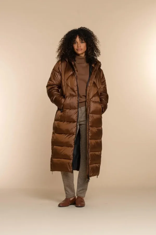 Vrouwen Geisha Fashion Geisha Dames Lange Puffer Jas 38568-21 Cognac