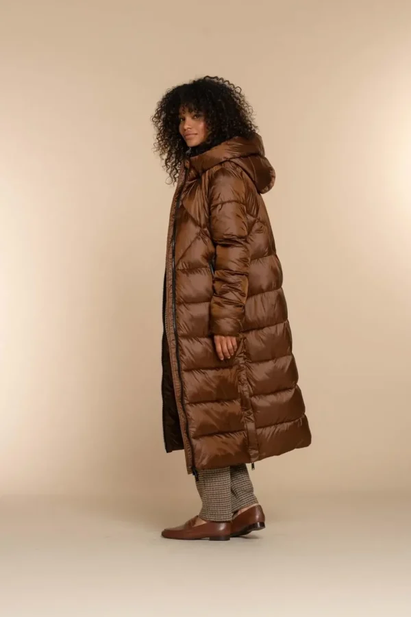 Vrouwen Geisha Fashion Geisha Dames Lange Puffer Jas 38568-21 Cognac