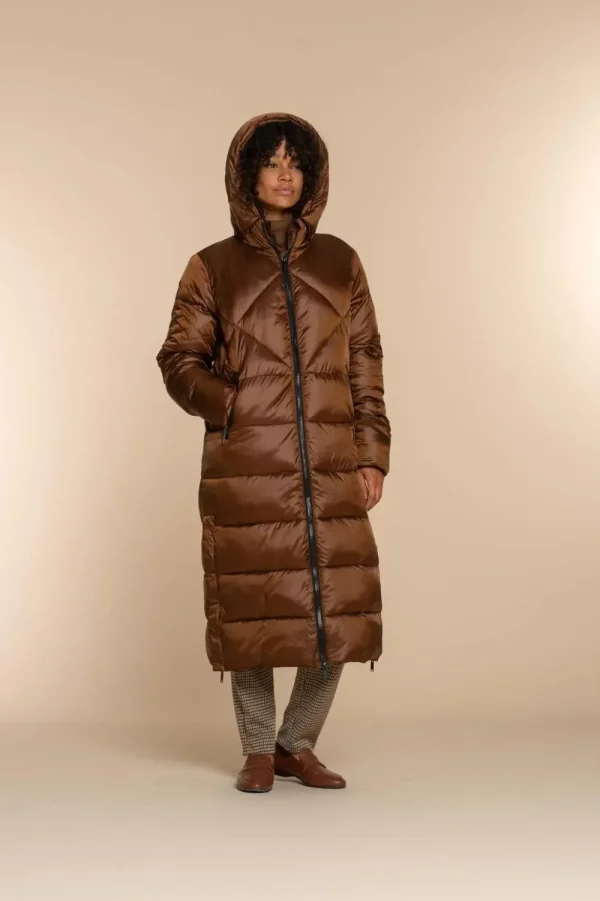 Vrouwen Geisha Fashion Geisha Dames Lange Puffer Jas 38568-21 Cognac