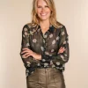 Vrouwen Geisha Fashion Geisha Dames Lurex Blouse Met Bloemenprint 33891-81 Olive