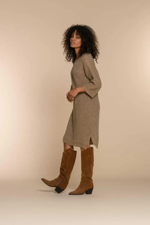 Vrouwen Geisha Fashion Geisha Dames Lurex Gebreide Jurk 37541-70 Sand
