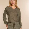 Vrouwen Geisha Fashion Geisha Dames Lurex V-Hals Top 32851-47 Olive