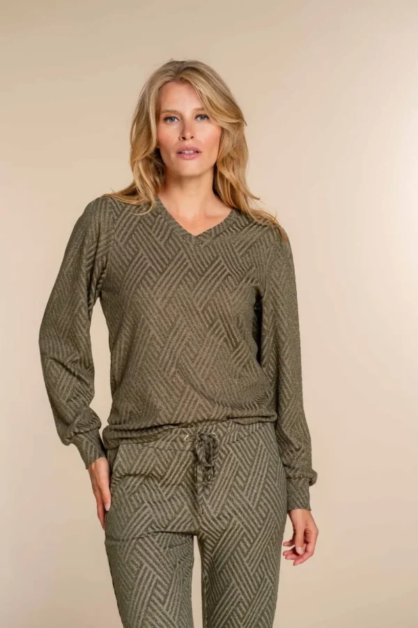 Vrouwen Geisha Fashion Geisha Dames Lurex V-Hals Top 32851-47 Olive