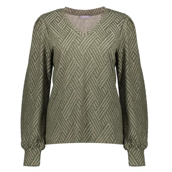 Vrouwen Geisha Fashion Geisha Dames Lurex V-Hals Top 32851-47 Olive