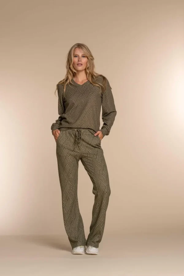 Vrouwen Geisha Fashion Geisha Dames Lurex V-Hals Top 32851-47 Olive