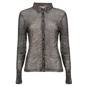 Vrouwen Geisha Fashion Geisha Dames Mesh Blouse Met Zebra Print 32594-60 Choco