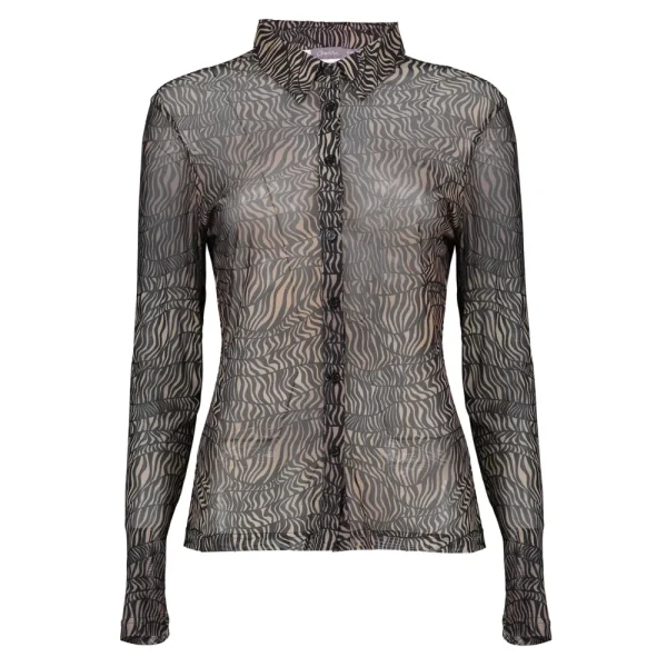 Vrouwen Geisha Fashion Geisha Dames Mesh Blouse Met Zebra Print 32594-60 Choco