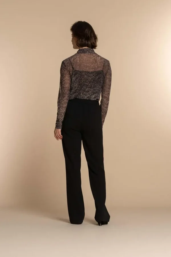 Vrouwen Geisha Fashion Geisha Dames Mesh Blouse Met Zebra Print 32594-60 Choco