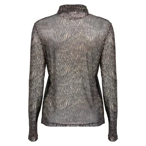 Vrouwen Geisha Fashion Geisha Dames Mesh Blouse Met Zebra Print 32594-60 Choco