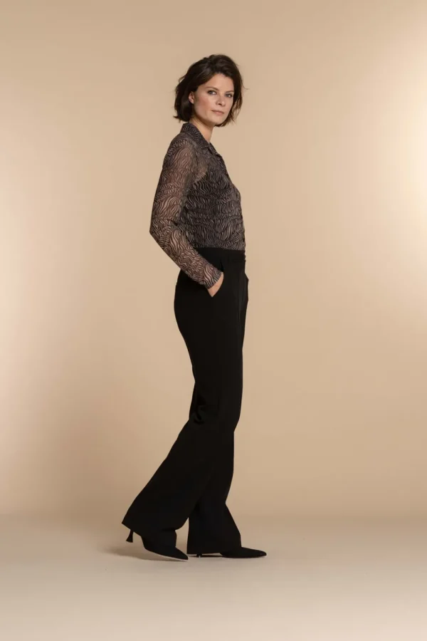 Vrouwen Geisha Fashion Geisha Dames Mesh Blouse Met Zebra Print 32594-60 Choco