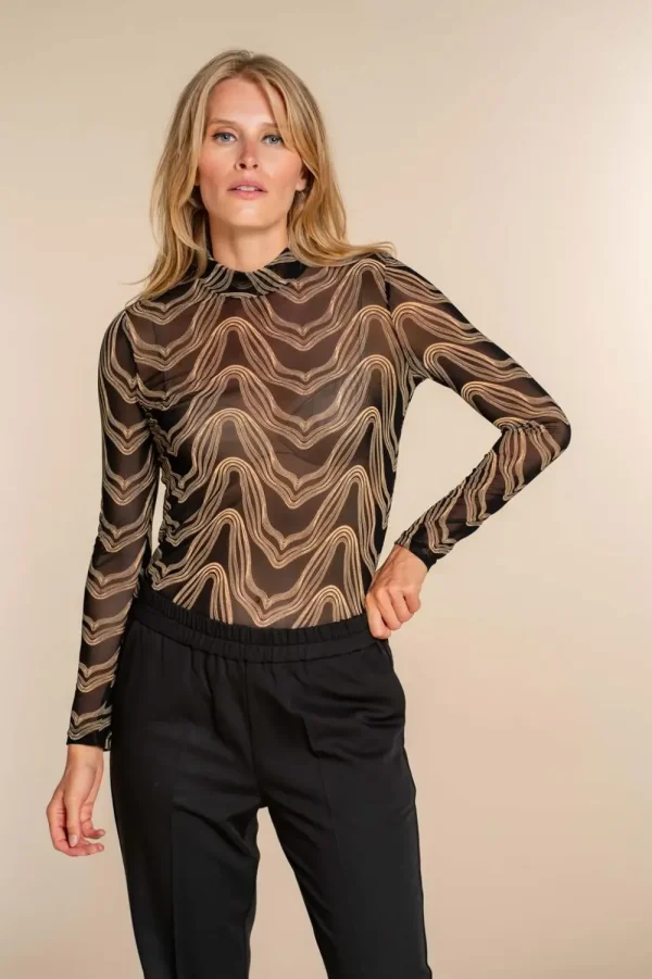 Vrouwen Geisha Fashion Geisha Dames Mesh Top Met Print 32840-14 Zwart