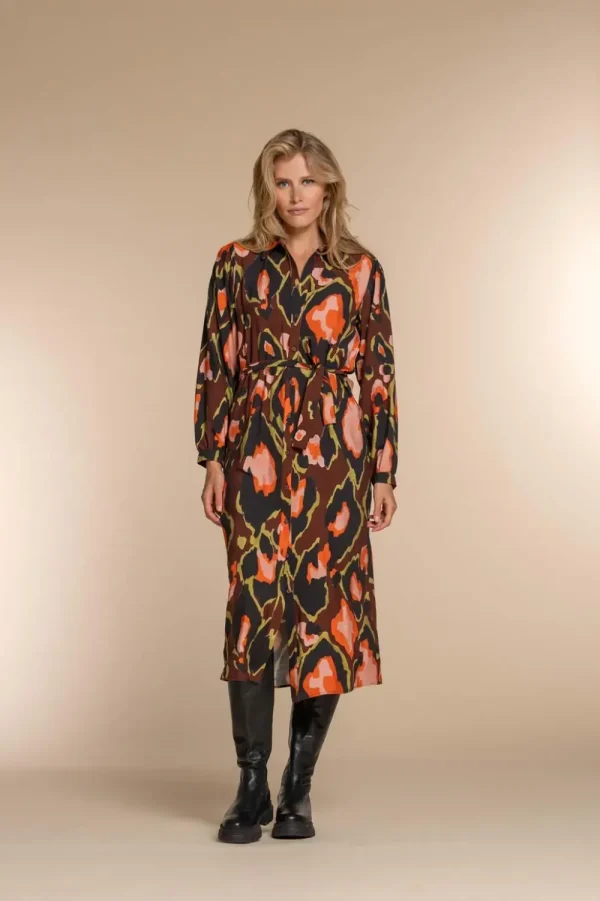 Vrouwen Geisha Fashion Geisha Dames Midi Blouse Jurk Met Print 37903-20 Bruin