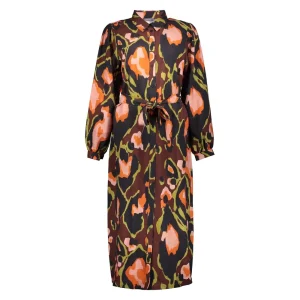 Vrouwen Geisha Fashion Geisha Dames Midi Blouse Jurk Met Print 37903-20 Bruin