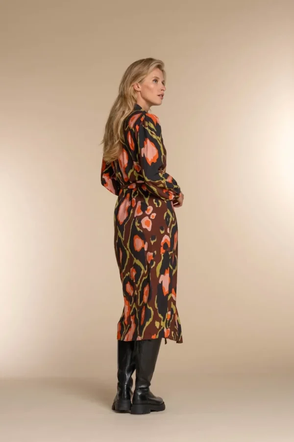 Vrouwen Geisha Fashion Geisha Dames Midi Blouse Jurk Met Print 37903-20 Bruin