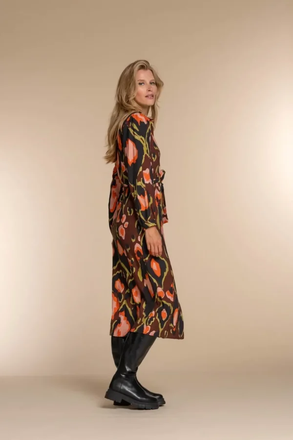 Vrouwen Geisha Fashion Geisha Dames Midi Blouse Jurk Met Print 37903-20 Bruin