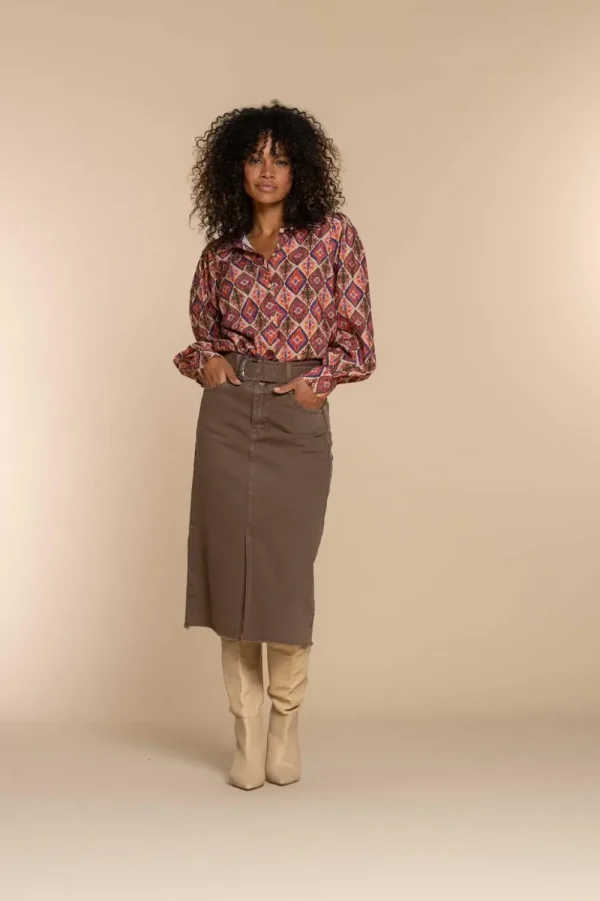 Vrouwen Geisha Fashion Geisha Dames Midi Spijkerrok 36506-10 Taupe