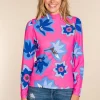 Vrouwen Geisha Fashion Geisha Dames Mock Neck Top Met Bloemenprint 32856-40 Roze