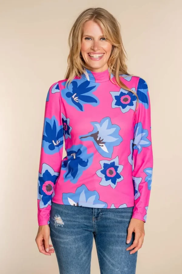 Vrouwen Geisha Fashion Geisha Dames Mock Neck Top Met Bloemenprint 32856-40 Roze