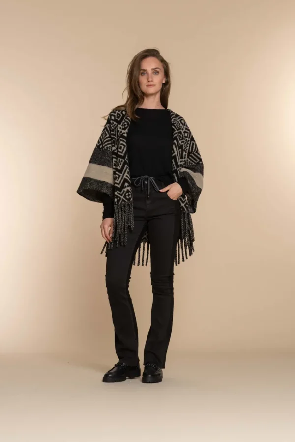 Vrouwen Geisha Fashion Geisha Dames Poncho Met Print 34603-20 Zwart