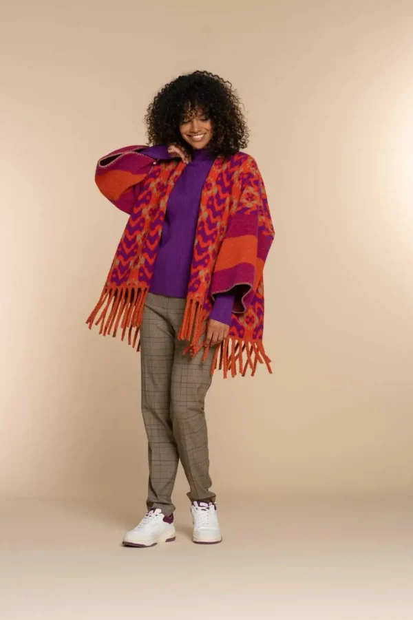 Vrouwen Geisha Fashion Geisha Dames Poncho Met Print 34603-20 Paars