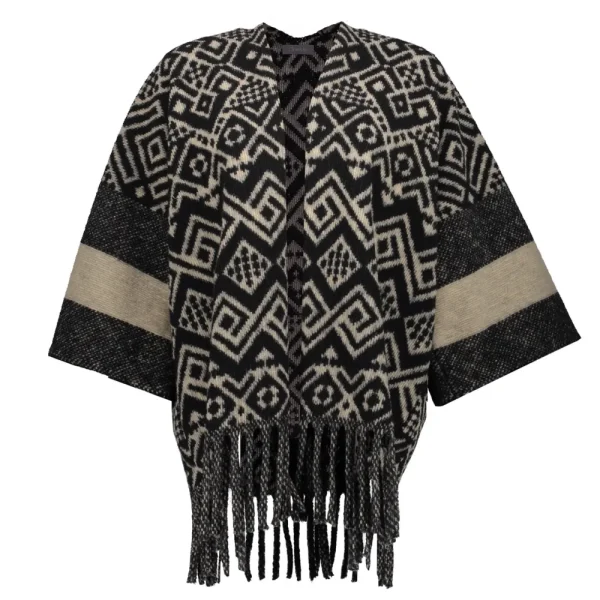 Vrouwen Geisha Fashion Geisha Dames Poncho Met Print 34603-20 Zwart