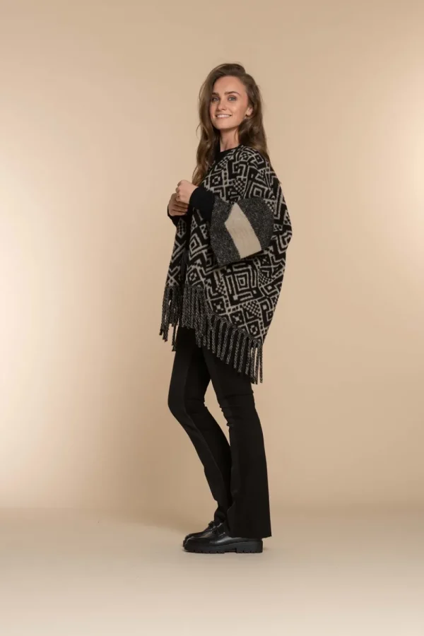 Vrouwen Geisha Fashion Geisha Dames Poncho Met Print 34603-20 Zwart