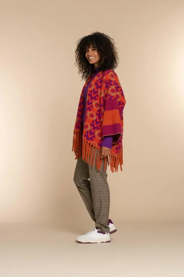 Vrouwen Geisha Fashion Geisha Dames Poncho Met Print 34603-20 Paars