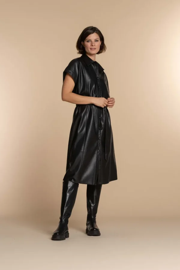 Vrouwen Geisha Fashion Geisha Dames Pu Leren Blouse Jurk 37501-10 Zwart