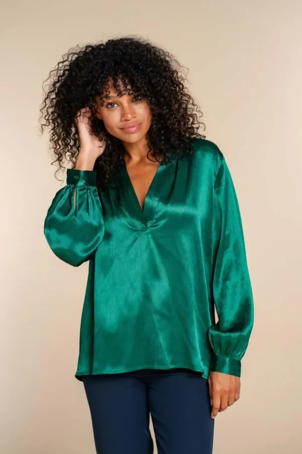 Vrouwen Geisha Fashion Geisha Dames Satijnlook Top 33855-14 Groen
