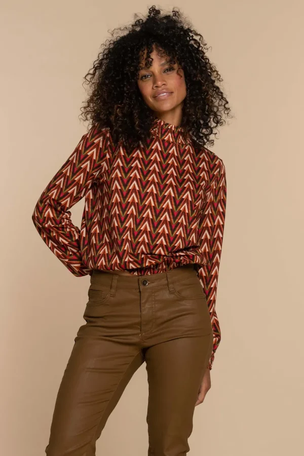 Vrouwen Geisha Fashion Geisha Dames Smock Top Met Print 32649-20 Oranje