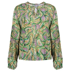 Vrouwen Geisha Fashion Geisha Dames Smock Top Met Pofmouwen En Print 33665-20 Groen