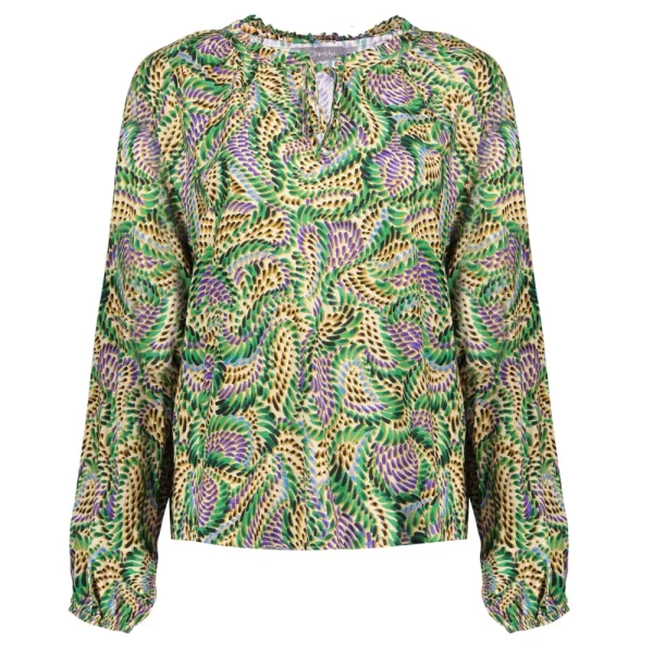 Vrouwen Geisha Fashion Geisha Dames Smock Top Met Pofmouwen En Print 33665-20 Groen