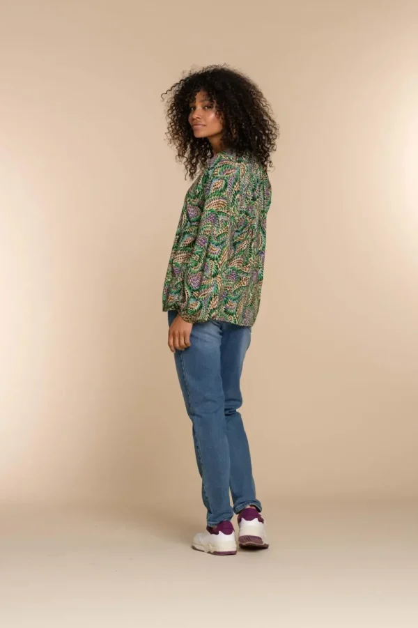 Vrouwen Geisha Fashion Geisha Dames Smock Top Met Pofmouwen En Print 33665-20 Groen