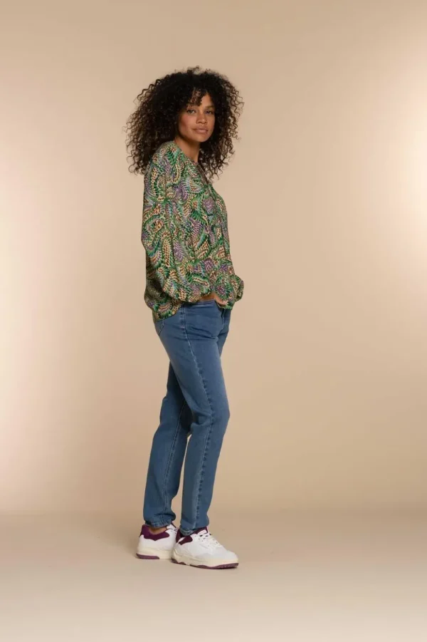 Vrouwen Geisha Fashion Geisha Dames Smock Top Met Pofmouwen En Print 33665-20 Groen